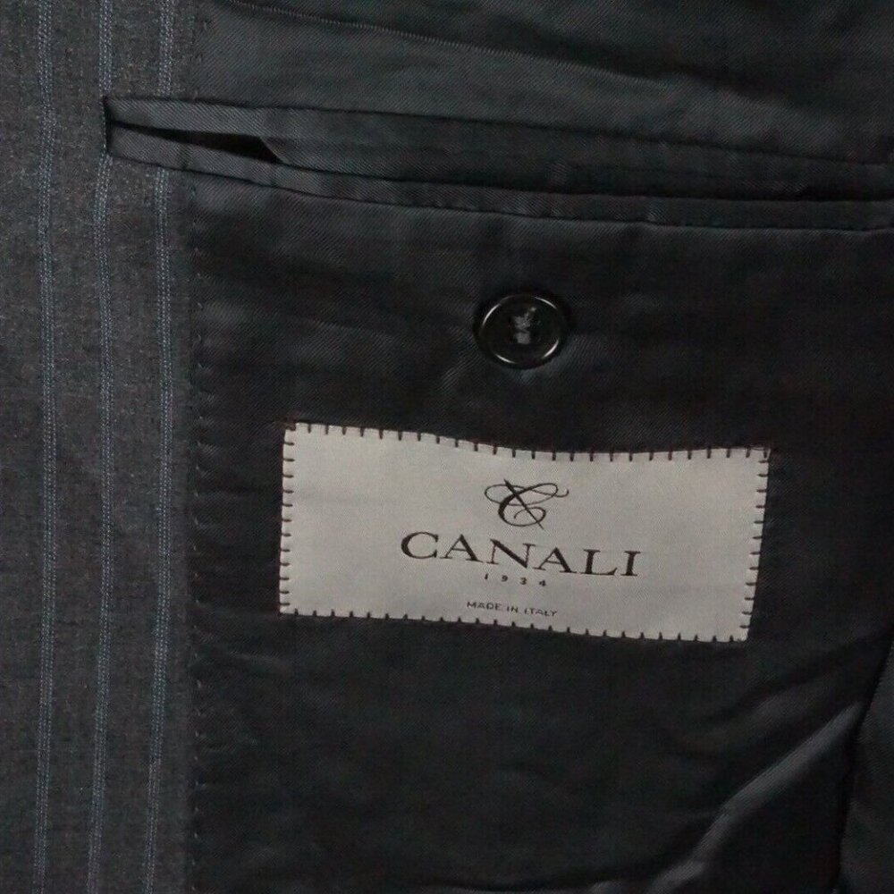 Canali 1934 CURRENT Gray Blue Striped 100% Wool 2 Pc Suit Jacket Pants Sz 42R - Picture 8 of 11